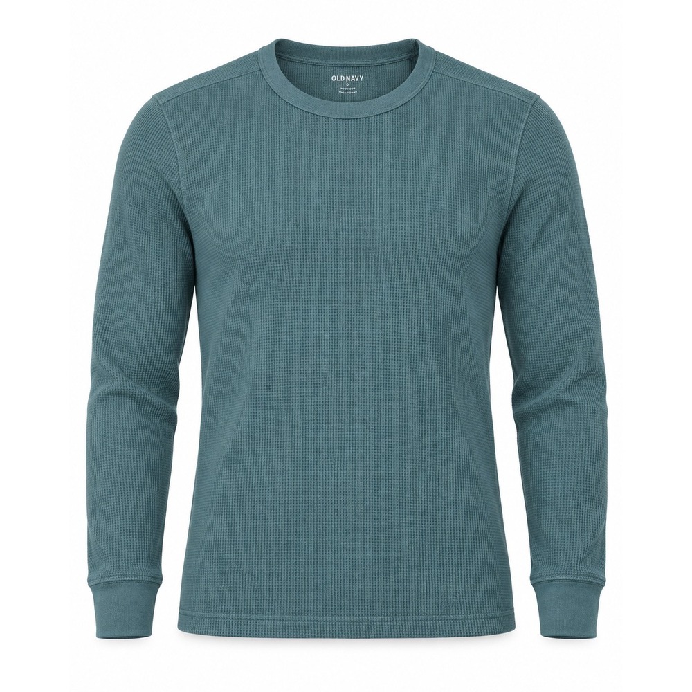 Old Navy Mens Soft-Washed Waffle Knit Thermal Long Sleeve Shirt Teal Blue Medium